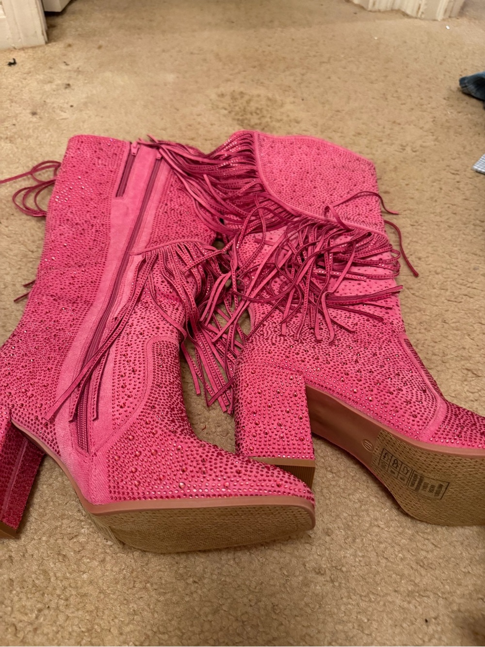 Bandolino Pink Rhinestone Fringe Platform Boots